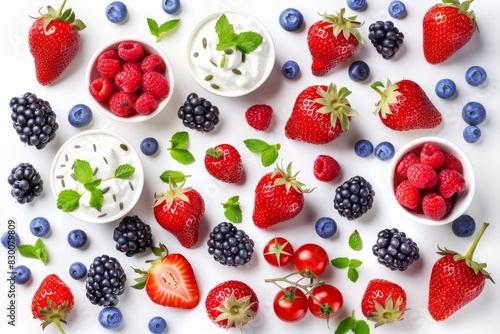 Fresh Berries and Yogurt on White Background  Healthy and Nutritious  Vibrant and Delicious  Perfect for Breakfast