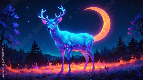 blue deer  orange moon