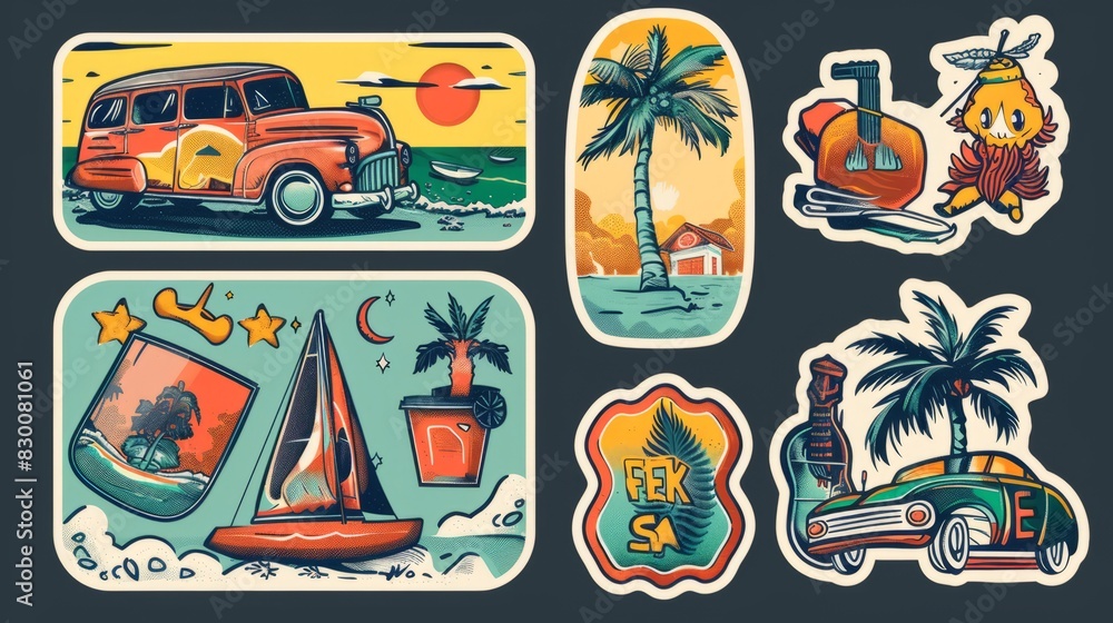 variation of retro stickers vector