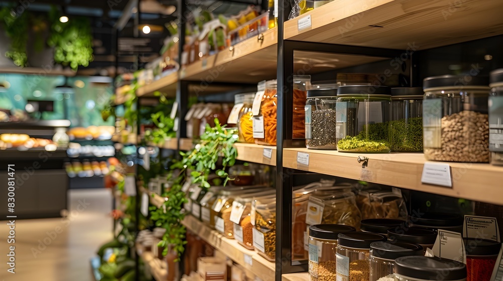 Plant-Based Food Products Highlighted in a Modern and Sustainable Grocery Store
