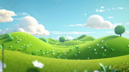 green hills with a blue sky poster background