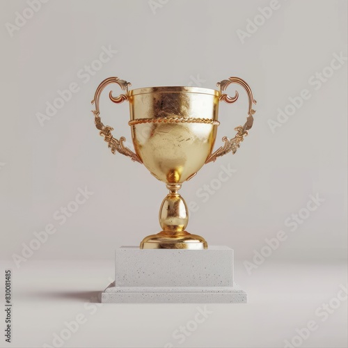 Winner golden trophy cup on grey background.