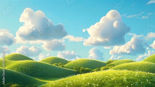 green hills with a blue sky poster background