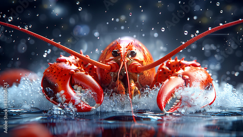 A close up of a lobster in the water photo