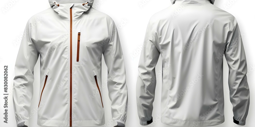 Fotografie White windbreaker jacket mockup front and back view blank design template