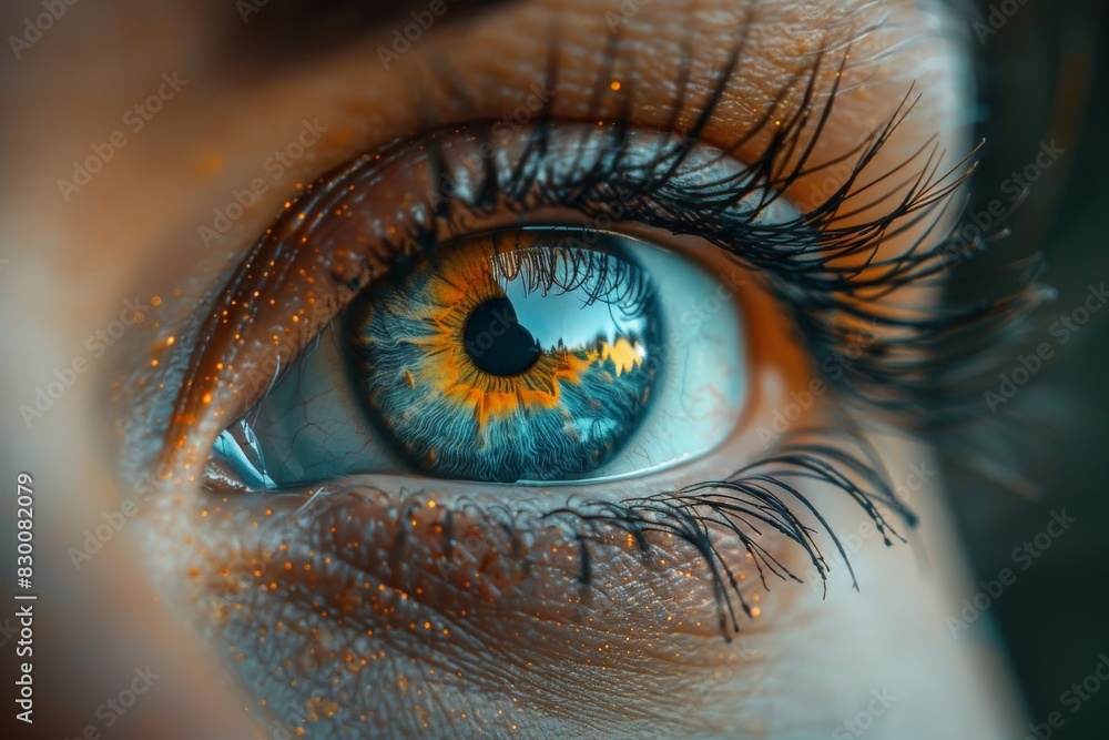 A macro photography of a human eye, highlighting the intricate details of the iris and eyelashes A macro photography of a human eye, highlighting the intricate details of the iris and eyelashes