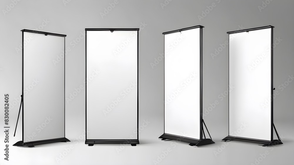 The white empty portable booth stand or roll up board is ideal for advertising and promotion. Generative AI The white empty portable booth stand or roll up board is ideal for advertising and promotion. Generative AI