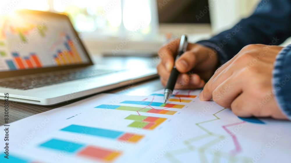 Analysis working with the latest financial results. of sales forecast graphs, financial accounting with hand writing Abstract digital effect for background Analysis working with the latest financial results. of sales forecast graphs, financial accounting with hand writing Abstract digital effect for background