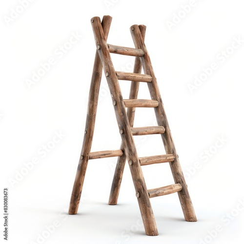 Wooden ladder. Isolated on transparent background.