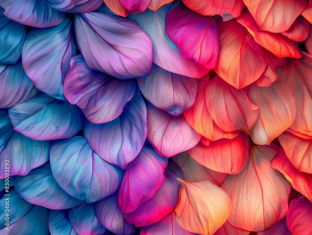 Naklejka premium Close-up of colorful petal area forming wallpaper desktop, HD, 8k, summer, spring, seasonal, good life, nature, artistry, line beauty, art, 4k HD wallpaper, background, generated by AI.