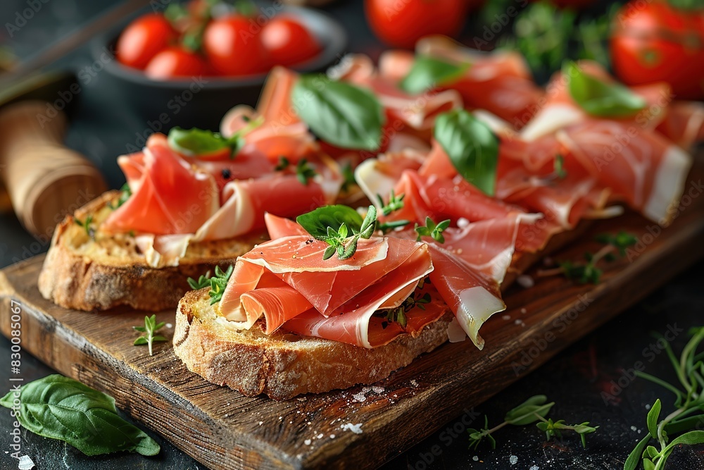 Homemade Italian Sub Sandwich with prosciutto or jamon, Tomato, and Lettuce