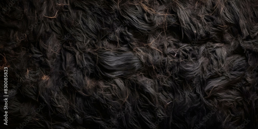 Closeup of dark natural black sheep wool texture with long grey fibers. Concept Textural Photography, Closeup Shots, Black Sheep Wool, Natural Fibers Closeup of dark natural black sheep wool texture with long grey fibers. Concept Textural Photography, Closeup Shots, Black Sheep Wool, Natural Fibers