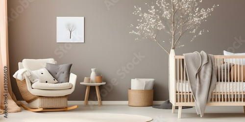 Scandinavianstyle nursery with modern minimalist design and light color palette. Concept Scandinavian Style  Nursery Design  Minimalist Decor  Light Color Palette  Modern Aesthetic
