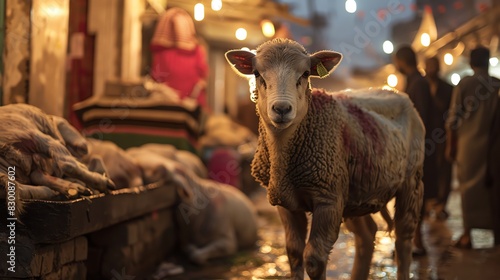 Traditional sacrificial animals for eid al-adha events photo