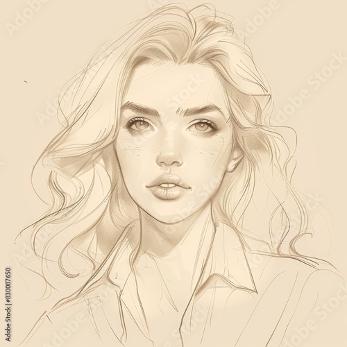 Portrait of a Beautiful Woman, Artistic Sketch Generative AI