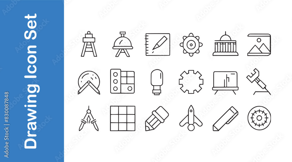 Drawing Icon Set With Editable Outline. Drawing Icon Set With Editable Outline.