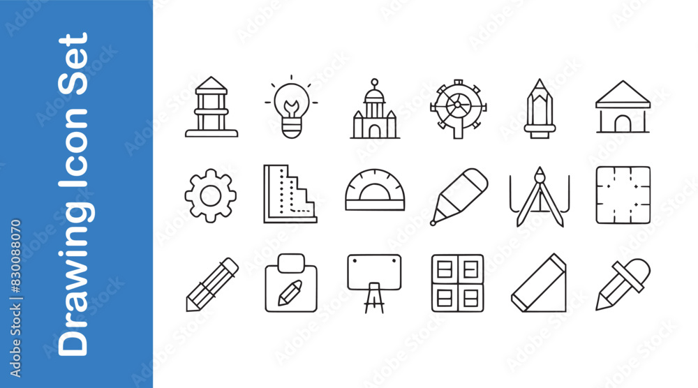 Naklejka premium Drawing Icon Set With Editable Outline. 