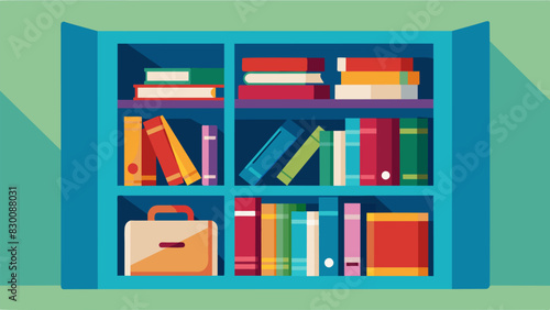 A variety of textbooks and notebooks stacked in a cubby hole according to each subject making it easy for the student to find what they need for each class.. Vector illustration