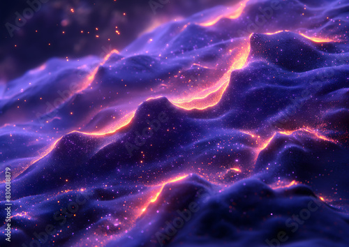 Mystical Neon Landscape - Digital Art of Cosmic Mountain Terrain