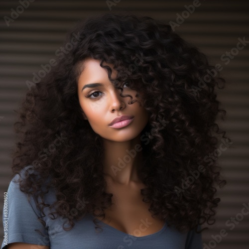 Stylish Woman with Black Curly Hair Generative AI
