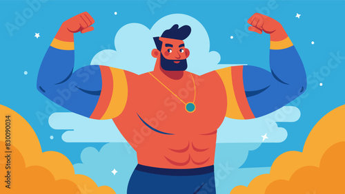 A magazine cover featuring a man with a larger body proudly displaying his muscles and talking about his journey to selfacceptance.. Vector illustration