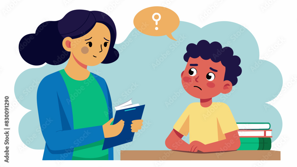 An emotional exchange between a concerned parent and a supportive teacher discussing strategies for helping a struggling student.. Vector illustration An emotional exchange between a concerned parent and a supportive teacher discussing strategies for helping a struggling student.. Vector illustration