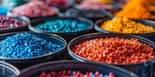 Promoting reuse and separate waste collection in plastic manufacturing through colorful plastic pellets for recycling. Concept Plastic Recycling, Waste Management, Resource Conservation