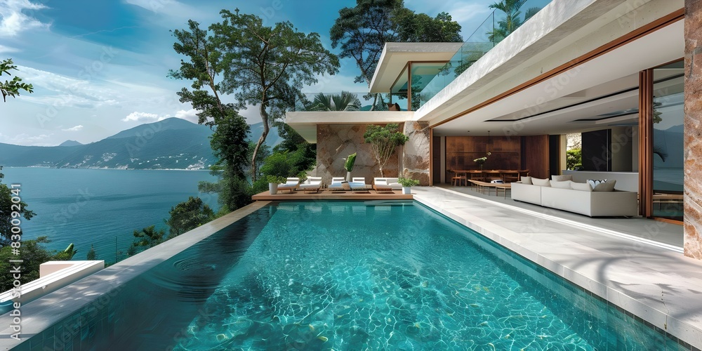 Indulge in Opulent Luxury at a Villa with Infinity Pool, Lavish Interiors, and Stunning Vistas. Concept Luxury Stay, Infinity Pool, Lavish Interiors, Stunning Vistas, Villa Experience