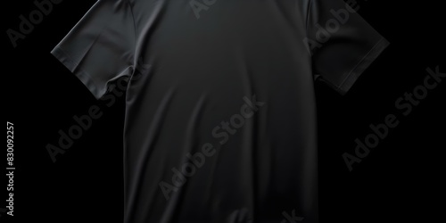Black T-shirt Isolated on Black Background. Concept Fashion, Clothing, Photography, Minimalism, Monochrome