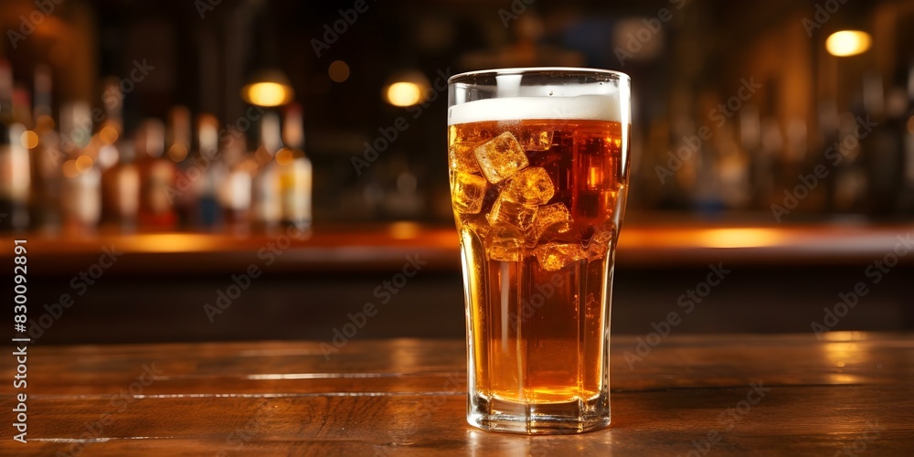 Cold lager beer glass on bar counter. Concept Bar Photography, Lager Beer, Glassware, Cold Drink, Refreshing Beverage