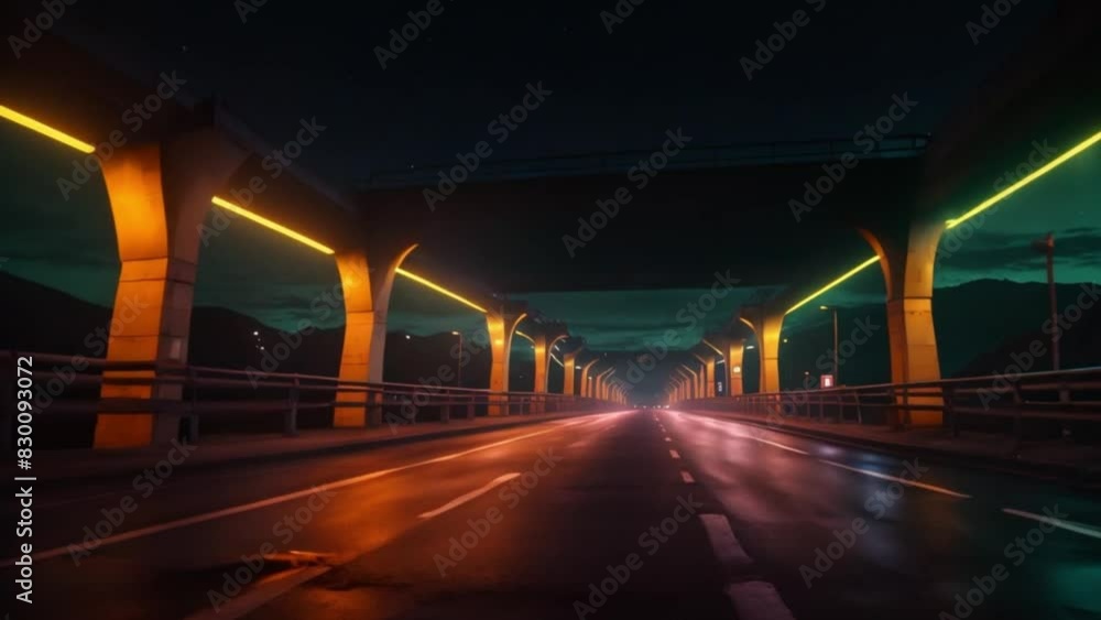 bridge with yellow neon lights at night bridge with yellow neon lights at night
