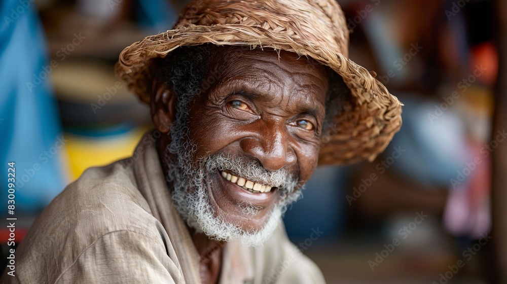  Asian Indian old man smiling , rural countryside local market stall shop atmosphere, 