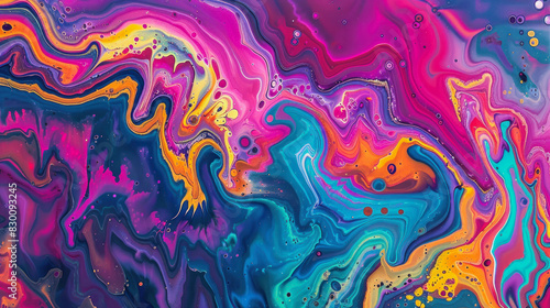 ai generative background illustration of a fluid acrylic pour ink pattern in purple, pink and blue colors