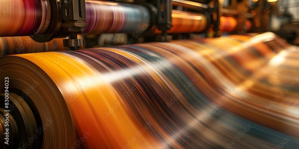 Vibrant Printing Press in Operation at a Publishing House. Concept Publishing Industry, Printing Process, Vibrant Colors, Editorial Team, Operating Publishing Press Vibrant Printing Press in Operation at a Publishing House. Concept Publishing Industry, Printing Process, Vibrant Colors, Editorial Team, Operating Publishing Press