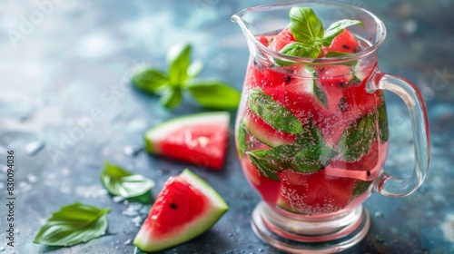 Wallpaper Mural A close-up of a glass pitcher filled with watermelon and basil-infused water, a delicious and hydrating beverage for summer gatherings. Torontodigital.ca