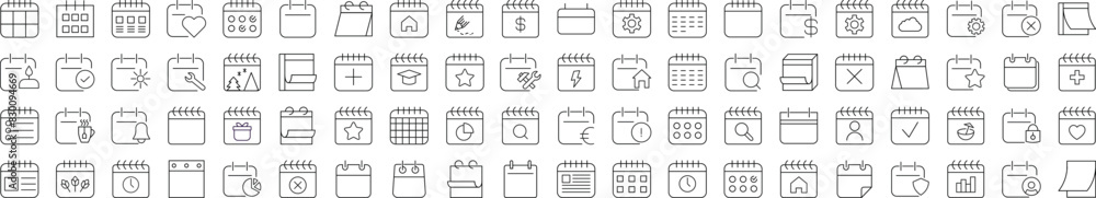 Collection of Signs of Calendar. Suitable for books, stores, shops. Editable stroke in minimalistic outline style. Symbol for design Collection of Signs of Calendar. Suitable for books, stores, shops. Editable stroke in minimalistic outline style. Symbol for design