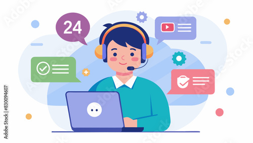 The app also features a 247 customer support service with a chat function and hotline available for any questions or concerns.. Vector illustration