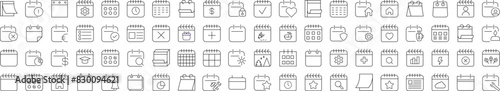 Collection of icons of Calendar for Advertisement. Suitable for books, stores, shops. Editable stroke in minimalistic outline style. Symbol for design
