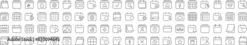 Collection of Icons of Calendar. Suitable for books, stores, shops. Editable stroke in minimalistic outline style. Symbol for design