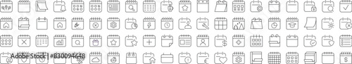 Collection of Line Signs of Calendar. Suitable for books, stores, shops. Editable stroke in minimalistic outline style. Symbol for design