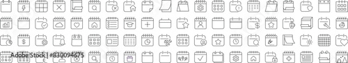 Collection of Line Icons of Calendar for Adverts. Suitable for books, stores, shops. Editable stroke in minimalistic outline style. Symbol for design