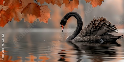 A black swan elegantly resting on a peaceful autumn lake. Concept Nature, Wildlife, Birds, Photography, Serene Environment photo