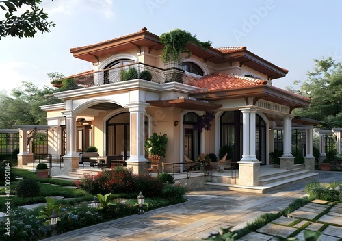 European style villa with beautiful yard © Adobe Contributor