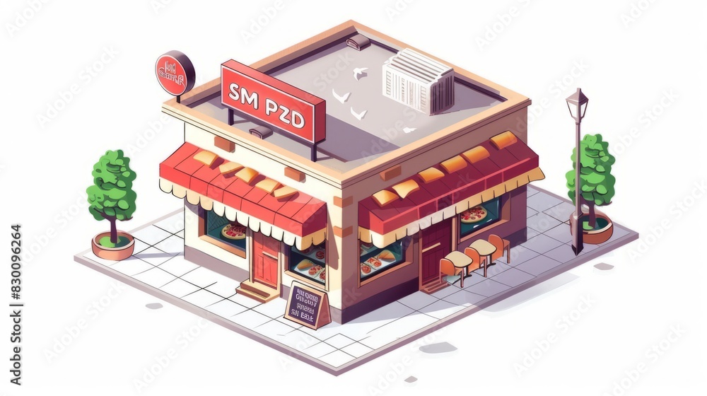 isometric pizza shop vector