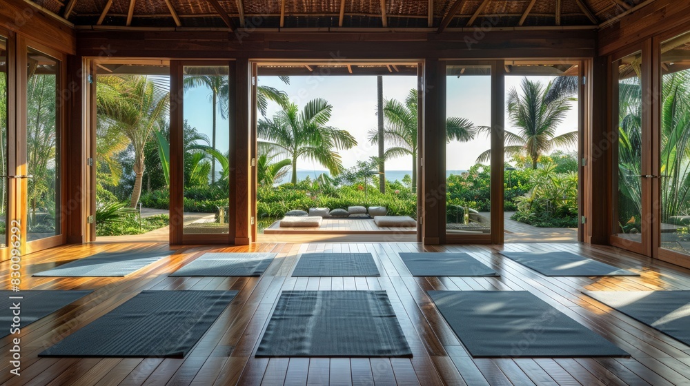 Fitness and Wellness Retreat: Depict a serene fitness and wellness retreat. Fitness and Wellness Retreat: Depict a serene fitness and wellness retreat.