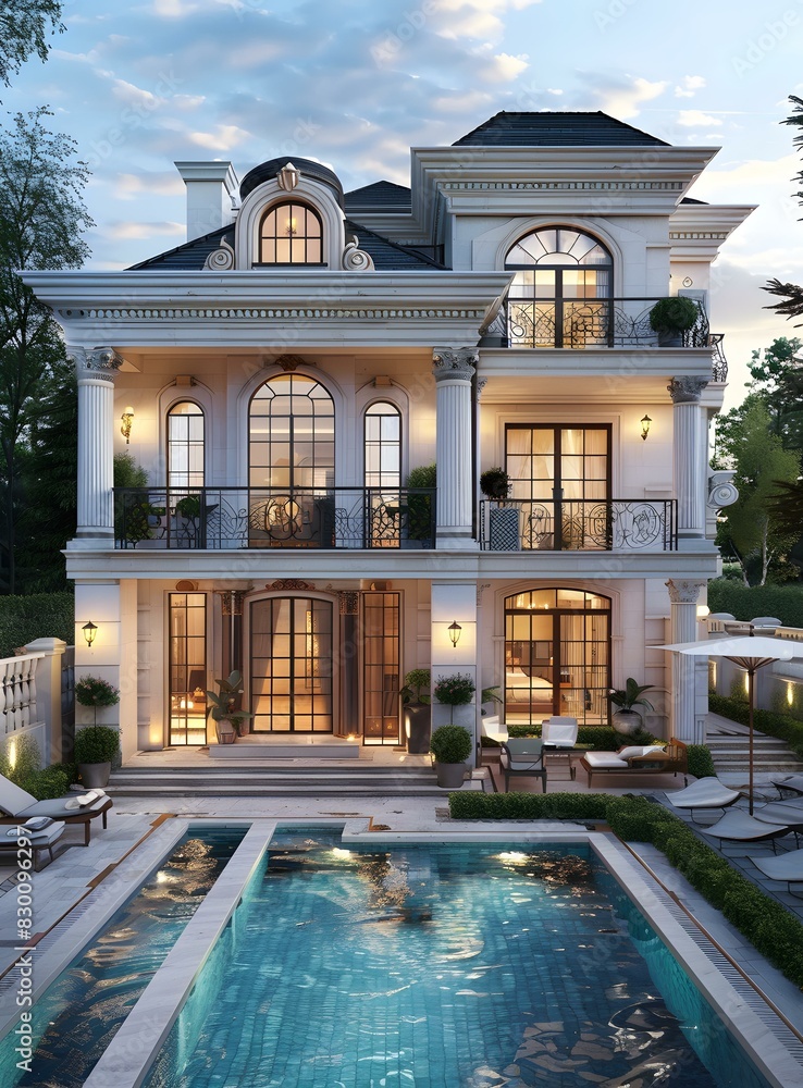 Fototapeta premium Large white modern villa with pool