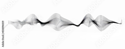 Clean white canvas, sleek black sound waves, embodying harmony, minimalism rhythmic tranquility.