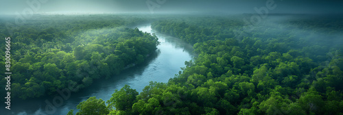 A river runs through a lush green forest