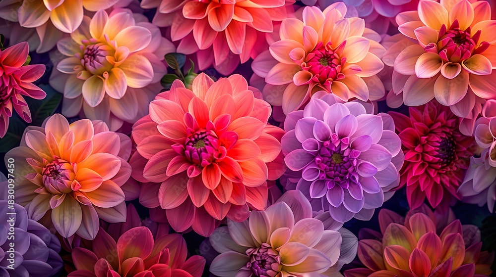 Colorful Dahlia Flower Pattern in Full Bloom - AI Generative Colorful Dahlia Flower Pattern in Full Bloom - AI Generative