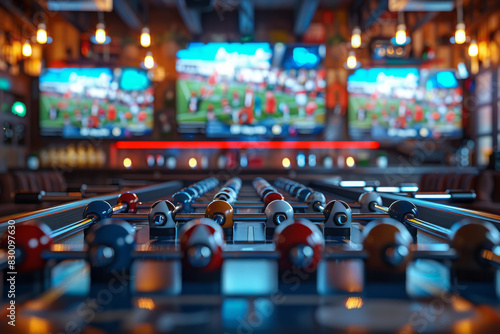 Wallpaper Mural Illustration of a foosball table with digital screens on each side, showing crowd animations and cheering sounds, Torontodigital.ca